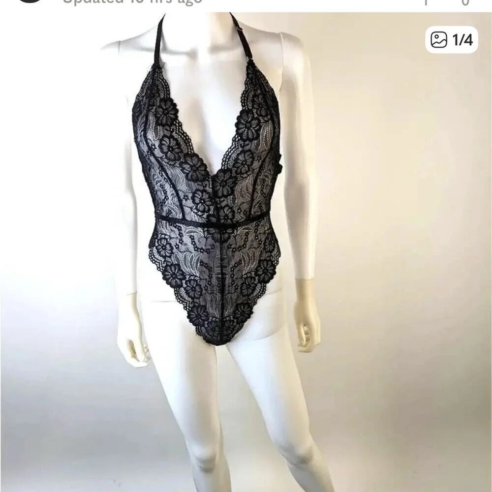Black Lace Halter Bodysuit
